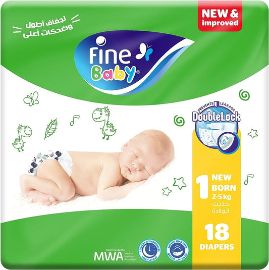 Fine Baby Smartlock Diapers, Newborn, Size 1, 2-5 kgs, 18 Diapers