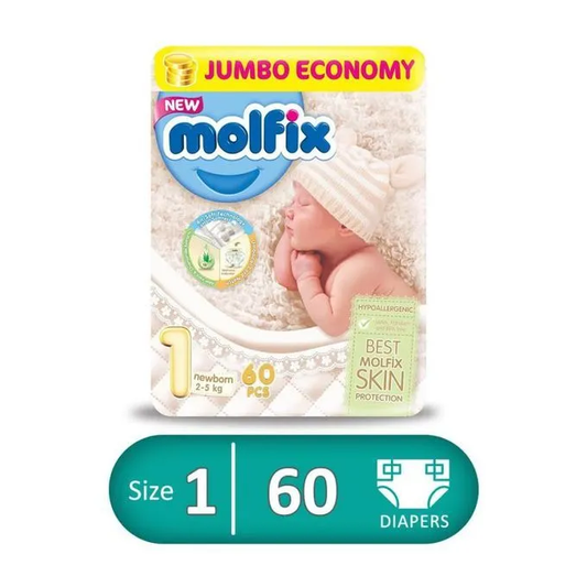 Molfix Jumbo Pack Diapers, Newborn, Size 1, 2-5 Kgs, 60 Pcs