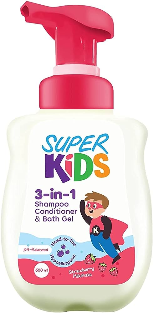 SuperKids 3 In 1 Strawberry Milkshake Shampoo, Conditioner, and Shower Gel