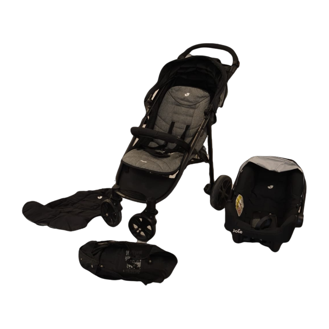 نظام السفر Joie Litetrax™ 4 مجدد ومستعمل بحب (عربة أطفال، مقعد سيارة)، لون فحمي