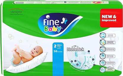 Fine Baby Double Lock Jumbo Pack Diapers, Size 2 Small, 3-6 kg, 58 Diapers