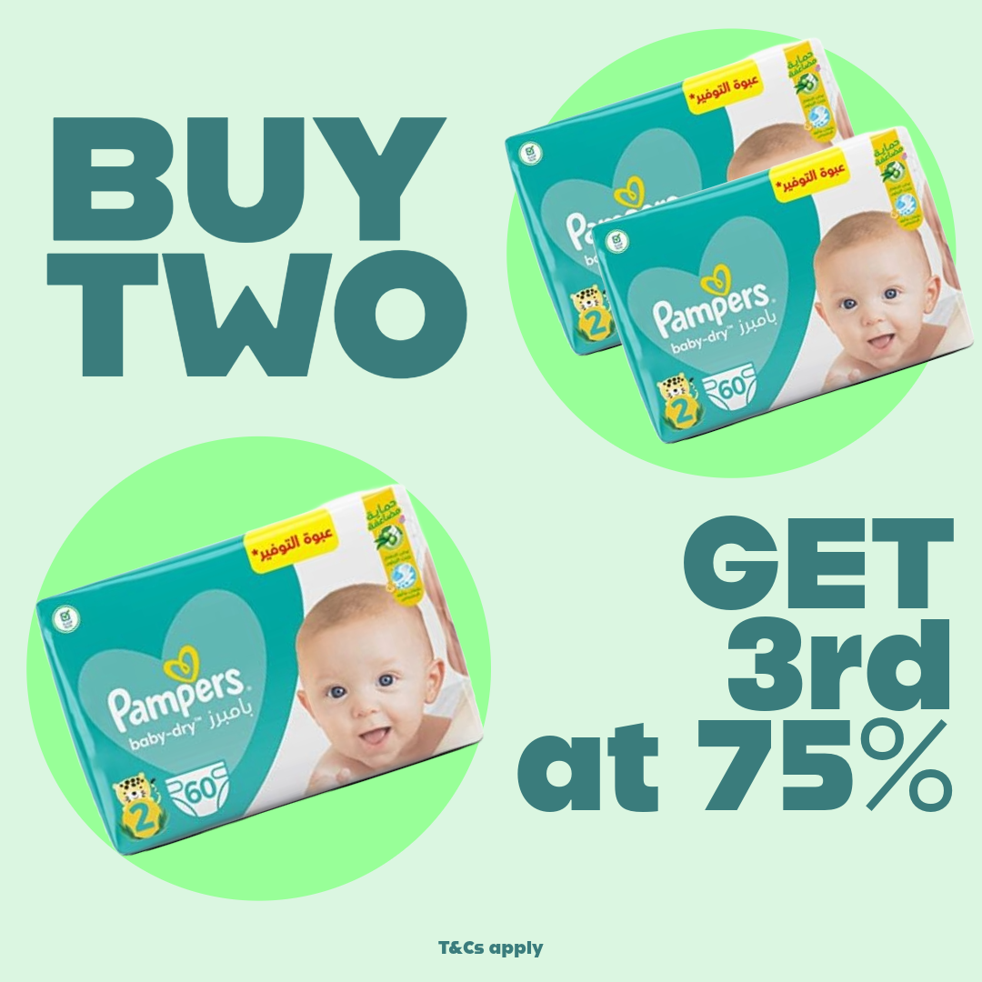 (Toddler Week) Offer Pampers Baby Dry Diapers, Size 2, 3-8 kgs, 60 Diapers (Buy 2 get 3rd at 25% off)