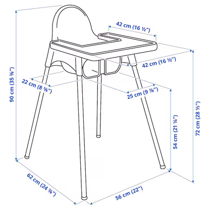 Preloved Ikea ANTILOP Highchair with tray, white/silver-colour